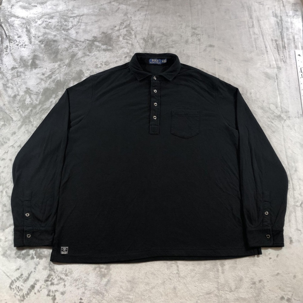 Polo Ralph Lauren Shirt Mens 2XL Black Long Sleeve Polo Cotton Blend Casual